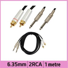 Ti-Mesh 1 Metre 2 RCA Aux Ses Kablosu 2 x 6.35mm Mono Metal Gövde Altın Kaplama Bağlantı Uçları