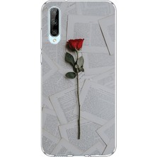 TechTree Huawei P Smart S Uyumlu Kırmızı Gül Baskılı Silikon Kılıf