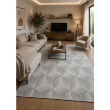 Kaymaz Taban Yıkanabilir Yumuşak Dokulu Modern Geometrik Gri Salon Halısı