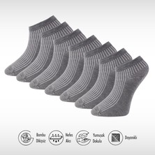 Lion Monroe Saf Bambu 4 Mevsim Erkek Patik Düz Kısa Gri Çorap Dikişsiz Premium Hediye Kutulu 7'li Comfort Series L5952AZNP