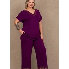 Yare Lady Mürdüm Büyük Beden Pijama Takımı Alt Üst B-620