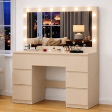Sare Trade Hernest LED Işıklı Aynalı Makyaj Masası Takı Dolaplı 7 Çekmeceli Modern Şifonyer Beyaz 120 cm