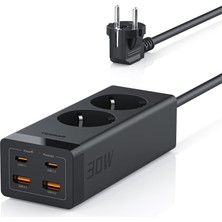 Tessan 2'li Grup Priz 20W 2 USB A ve 2 USB Type-C Girişli Uzatma Kablosu 2m - Siyah 3600 W