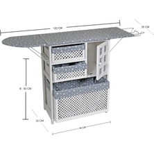 Havin Sepetli Ütü Masası 120 cm Uzunluk 82 cm Yükseklik 60 cm Genişlik Pratik Depolama Alanı
