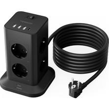 Tessan 8’li Priz Kulesi, Usb-C ve 3 Usb-A Girişli, 5 M Uzatma Kablolu, Aşırı Gerilim Korumalı, 3600 W Çoklu Priz, Ev Için Dağıtım Prizi, Siyah
