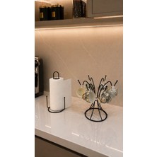 Edora Home 2'li Set Siyah 6 Kancalı Fincan Askılığı, Dik Kağıt Havluluk Misketli Mutfak Seti