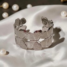Luxury 316|SILVER Kalın Kelebek Kelepçe Bilezik Ayarlanabilir Kadın Erkek Unisex