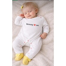 Vovido Aykidsclup Bebek Tulum Beyaz  Mommy Love Me Baskılı Çıtçıtlı Uzun Kollu Ayaklı TULUM-128670