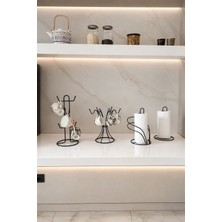 Edora Home 4'lü Set Siyah 6 Bölmeli Dik Bardak Askılık, 6 Kancalı Fincan Askılığı, Kuğu Peçetelik, Dik Kağıt Havluluk Mutfak Seti