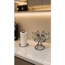 Edora Home 2'li Set Siyah 6 Kancalı Fincan Askılığı, Dik Kağıt Havluluk Mutfak Seti
