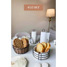 Edora Home 4'lü Set Siyah Kuğu Peçetelik, Dik Kağıt Havluluk Misketli, Oval Köşeli Ekmek Sepeti, Yuvarlak Ekmek Sepeti Mutfak Seti