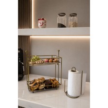 Edora Home 2'li Set Parlak Altın Iki Katlı Ikramlık, Dik Kağıt Havluluk Ayraçlı Mutfak Seti