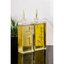 Dolkin Home 2li 500 ml Yağdanlık Gold Kapak Cam Yağlık Zeytinyağı ve Ayçiçek Yağı Etiketli Sosluk Sirkelik
