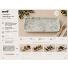 Empressco Odette Olive Porselen Dikdörtgen Sunum Tabağı 34X16 Cm, Moove Desenli