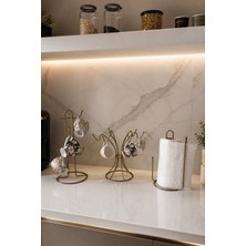 Edora Home 3'lü Set Parlak Altın 6 Bölmeli Dik Bardak Askılık, 6 Kancalı Fincan Askılığı, Dik Kağıt Havluluk Ayraçlı Mutfak Seti