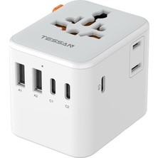 Tessan Evrensel Seyahat Adaptörü, 5 USB Bağlantı Noktalı (1 Usb-C) Uluslararası Priz Adaptörü, Abd’den Avrupa Ab, Birleşik Krallık, Avustralya ve Irlanda’ya Uyumlu Dünya Çapında Güç Prizi