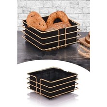 Edora Home Kare Ekmeklik Ekmek Sepeti Çok Amaçlı Lüx Gold Paslanmaz Sepet Siyah Kumaş