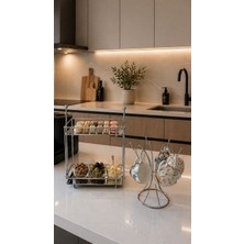 Edora Home 2'li Set Parlak Silver Iki Katlı Ikramlık, 6 Kancalı Fincan Askılığı Mutfak Seti