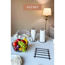 Edora Home 4'lü Set Siyah Kuğu Peçetelik, Dik Kağıt Havluluk, Oval Köşeli Meyve Sepeti, Nihale Mutfak Seti