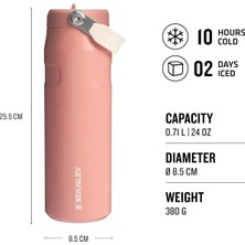 Stanley The Iceflow Flip Straw Lid 2.0 Pipetli Termos 0,70 Lt Rose Quartz