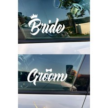 New Jargon Bride Groom Araba Camı Sticker Seti - Gelin Damat Düğün Arabası Çıkartması - Düğün Arabası Stickerı 20CM
