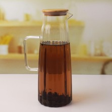 Deconox Bambu Kapaklı Borosilikat Yağdanlık Sürahi | 1000ML (11X26CM) Çok Amaçlı Içecek Sıvı Saklama
