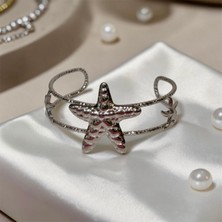 Luxury 316|SILVER Deniz Yıldızı Kelepçe Bilezik Ayarlanabilir Kadın Erkek Unisex