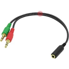Lunatic 2466 Örgülü 4 Pin 3.5mm Stereo Dişi Y Kablo Kulaklık Mikrofon Çevirici Ayırıcı Dönüştürücü Çoklayıcı
