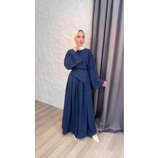 Esra Butik Marakeş Kumaş Simetrik Kesim Üçgen Detaylı Etek Pantolon Takım