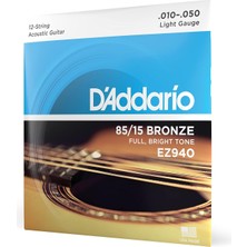 D'Addario Daddario EZ940 Akustik Gitar Tel Seti, 12 Telli, 85/15 Bronze,