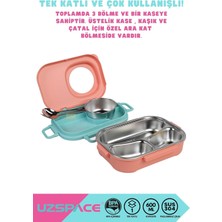 Uzspace Bento 1100ML Lunchbox Katlı 3 Bölmeli Kaseli Sefer Tası Yemek Kutusu (Turuncu-Turkuaz)