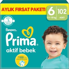 Prima Aktif Bebek, Bebek Bezi 6 Numara, 102 Adet Aylık Fırsat Paketi