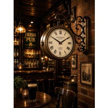 Kolay Ev Çift Taraflı Metal Istasyon Duvar Saati Vintage Eskitme Dekoratif Duvar Saati 36X25 cm Sessiz Quartz Mekanizma