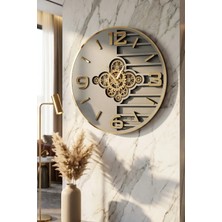 Asse Tasarım Premium Rotating Gears Mirror Wall Clock Hareketli Döner Çark 50CM Antrasit-Sarı