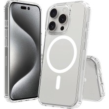 Zore ile Uyumlu iPhone 16 Kılıf M-Safe Şarj Özellikli Şeffaf Sert Pc Embos Kapak Şeffaf