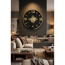 Asse Tasarım Premium Rotating Gears Mirror Wall Clock Hareketli Döner Çark 50CM Siyah-Gold