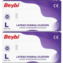 Beybi Lateks Pudralı Muayene Eldiveni L - Large - Büyük 200 Lü Set