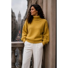 SFG Life Moda Kadın Balıkçı Yaka Tüylü Şardonlu Oversize Kazak