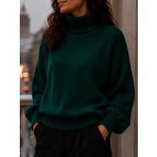 SFG Life Moda Kadın Balıkçı Yaka Tüylü Şardonlu Oversize Kazak