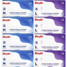 Beybi Lateks Pudralı Muayene Eldiveni M - Medium - Orta / L - Large - Büyük Karma 800 Lü Set