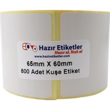 , Kuşe Etiket 65MM x 60MM Ruloda 800 Adet 40MM Kuka Çapında Baskısız Barkod Yazıcı Etiketi