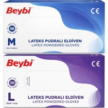 Beybi Lateks Pudralı Muayene Eldiveni M - Medium - Orta / L - Large - Büyük Karma 200 Lü Set