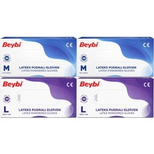 Beybi Lateks Pudralı Muayene Eldiveni M - Medium - Orta / L - Large - Büyük Karma 400 Lü Set
