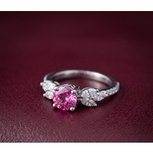 GIBYJEWEL Pembe Zirkon Taşlı Pırlanta Modeli 925 Ayar  Minimal Gümüş Tektaş Yüzük