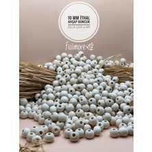 FioliMore 10 mm Ithal Ham Ahşap Boncuk (50 gr 135 Adet) Delik Çapı 3 mm Hobi Takı Tasarım Makrome Boncuğu