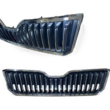 Gkl Skoda Superb 2015-2019 Ön Panjur Saten Siyah Krom Çizgili Krom Çerçeve 3V0853653A-3V0853761