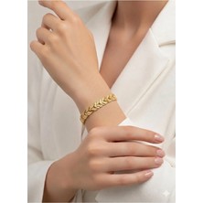 Luxenya Design cm Jewelry 14K Altın Kaplama Ok Desenli Gold Kadın Bileklik Çelik Takı Mücevher 18 cm