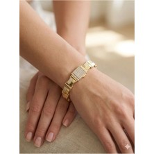 Luxenya Design Xuping 14K Altın Kaplama Özel Seri Kalın Zirkon Taşlı Kadın Çelik Bileklik 19 cm Kararmaz