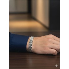 Luxenya Design Gri 12 mm Paslanmaz Çelik Erkek Bileklik Parlak ve Mat Yüzeyli Şık Erkek Aksesuarı Gümüş Renk