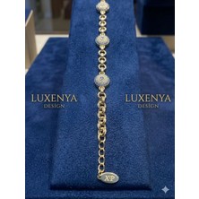 Luxenya Design Xuping 3'lü Nazar Boncuk Detaylı Zirkon Taşlı Altın Renk Kadın Çelik Bileklik